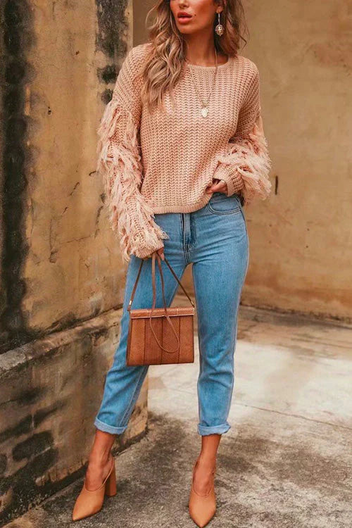 Trixiedress Stylish Tassel Long Sleeve Knit Pullover Sweater