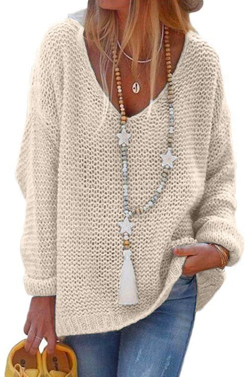 Trixiedress V Neck Long Sleeve Hollow Out Knit Sweater